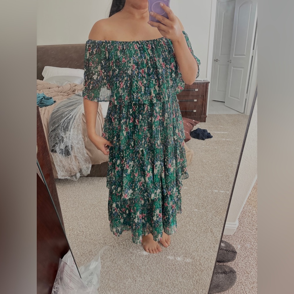 Lulu's Green Floral Off-Shoulder Dress